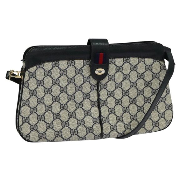 GUCCI GG Supreme Sherry Line Shoulder Bag PVC Navy Gold 904 02 043 Auth EC871 - Picture 1 of 16
